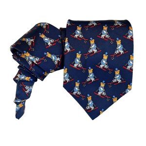 Simpson Piccadilly Men’s Silk Tie Teddy Bears Skiing Blue Winter Made in England